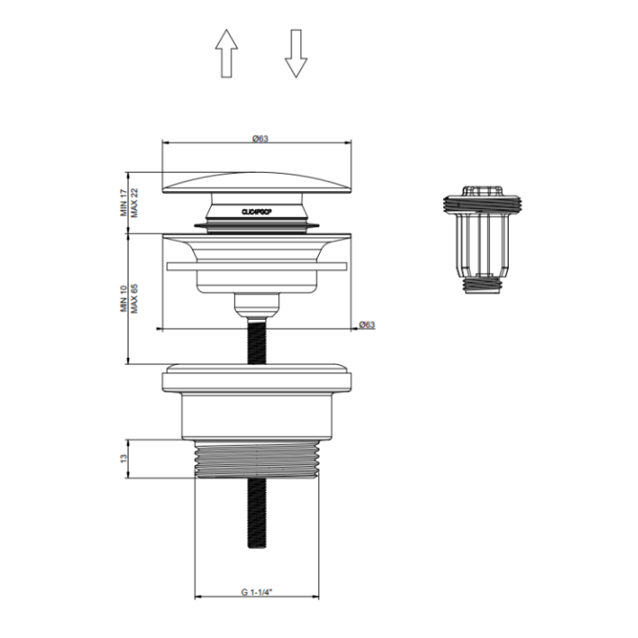 Gessi 54599#299 донный клапан Matt Black для раковины