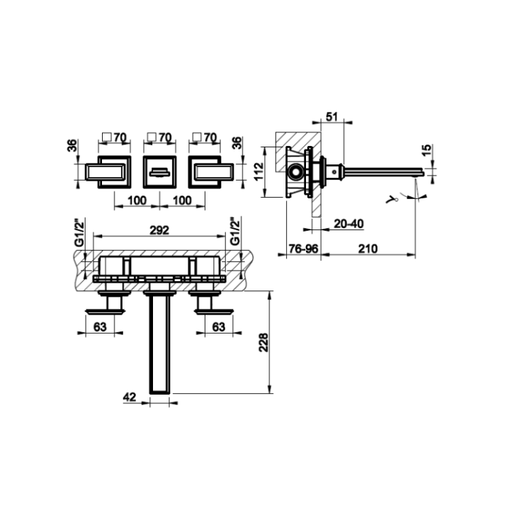 Gessi 45089#031 скрытая часть смесителя 2 отв.