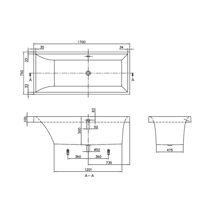 UBQ170SQR2V-01 ванна Villeroy&Boch Squaro 170x75