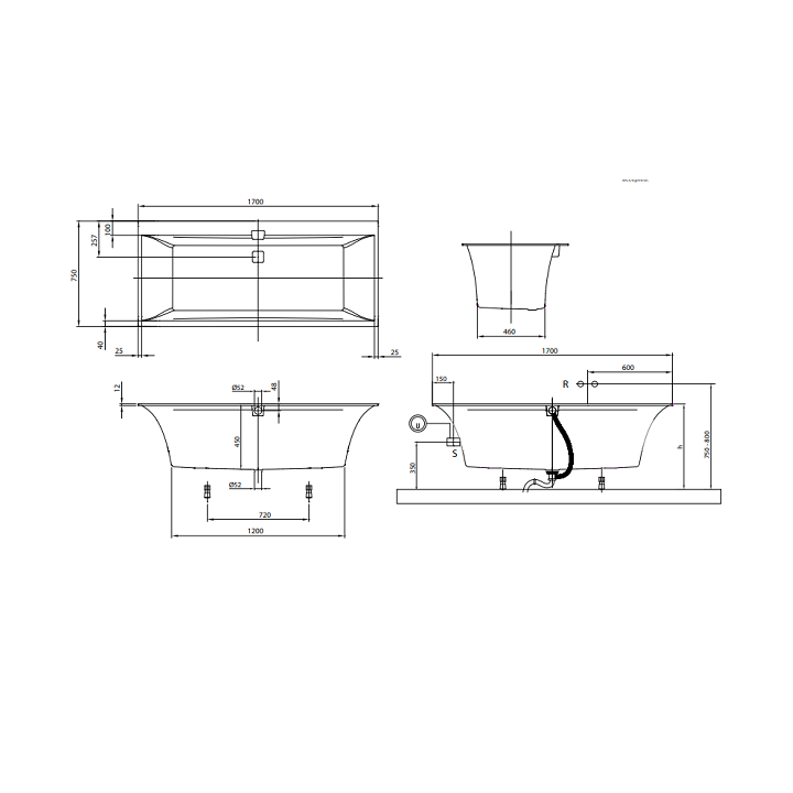 Villeroy&Boch UBQ170SQE2DV-01 ванна 170x75 см