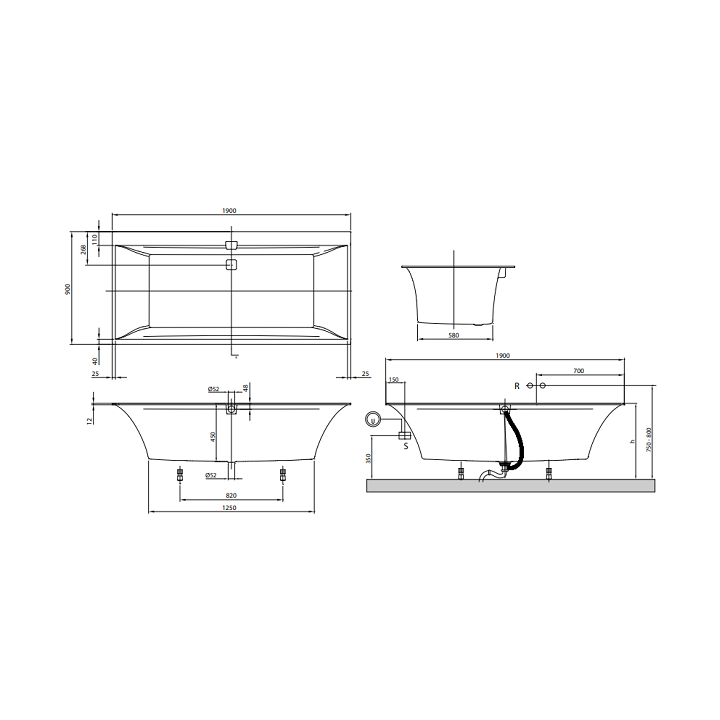 Ванна UBQ190SQE2DV-01 Villeroy&Boch Squaro Edge 12