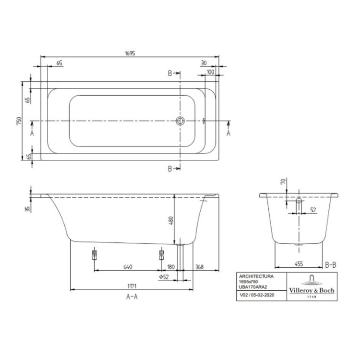 Ванна Villeroy&Boch UBA170ARA2V-01 170x75