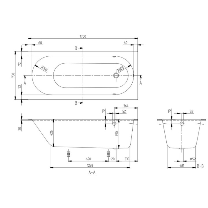 Villeroy&Boch UBQ170OBE2V-RW ванна 170x75 см