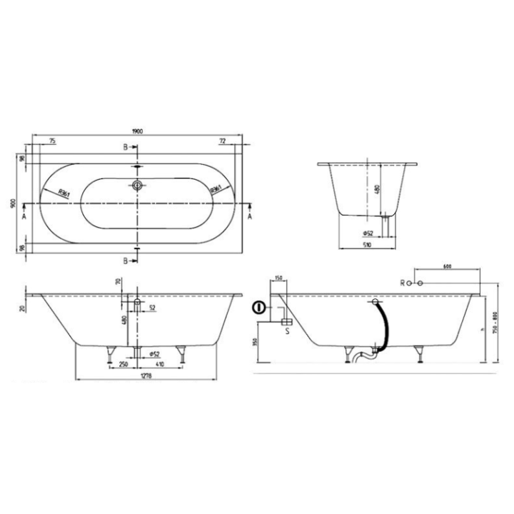 Villeroy&Boch UBQ199OBE2V-RW ванна 190x90