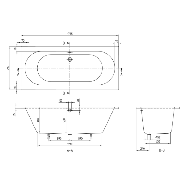 Villeroy&Boch UBA180CAS2V-01 ванна 180x80 встраиваемая