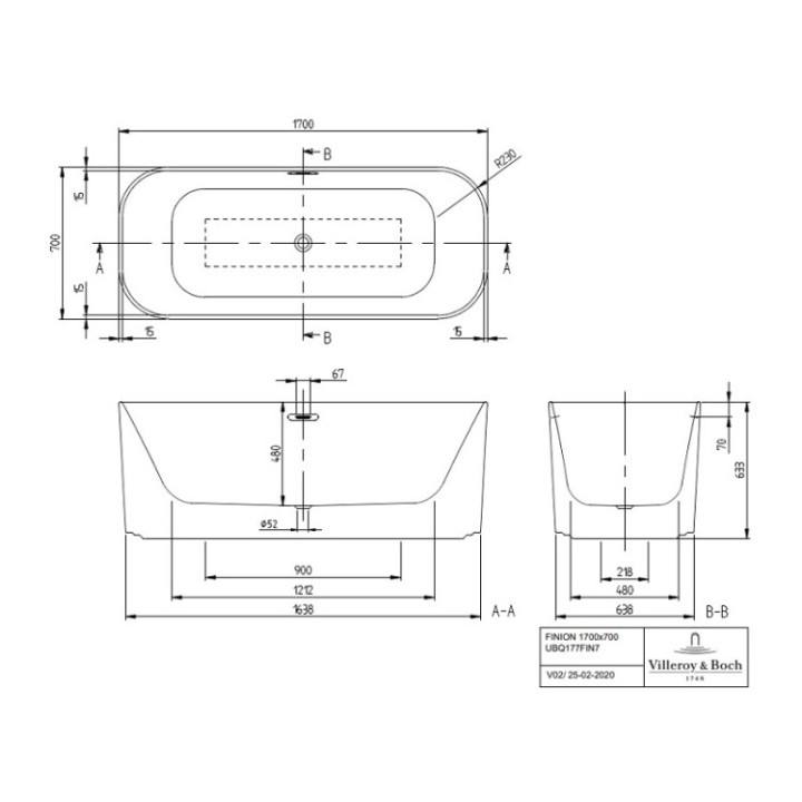 Villeroy&Boch UBQ177FIN7A300V101 ванна 170x70