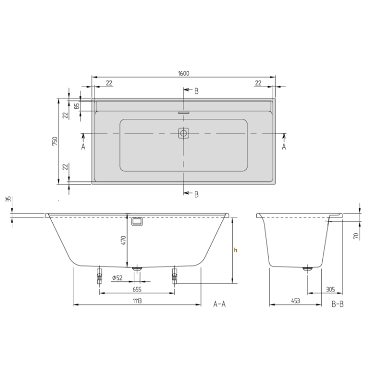 Ванна UBA160COR2DV-01 Villeroy&Boch Collaro 160x75