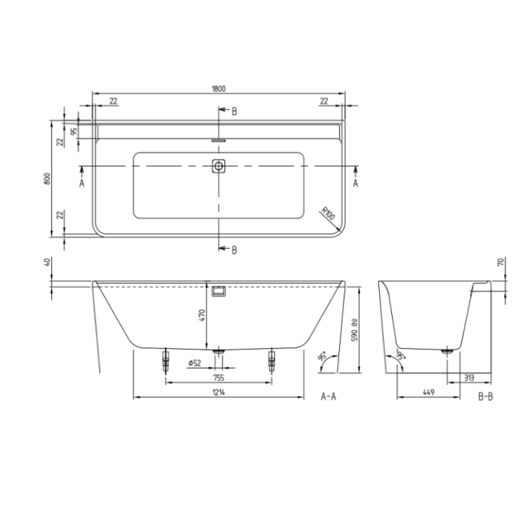 Villeroy&Boch UBA180COR9CS00VD01 ванна 180x80