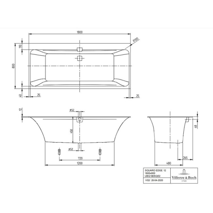 Villeroy&Boch UBQ180SQE2DV-RW ванна 180x80 Quaryl