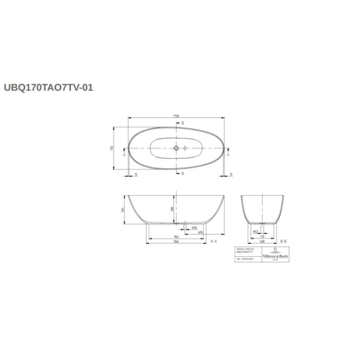 Ванна UBQ170TAO7TV3S, 170x75 см, Villeroy&Boch