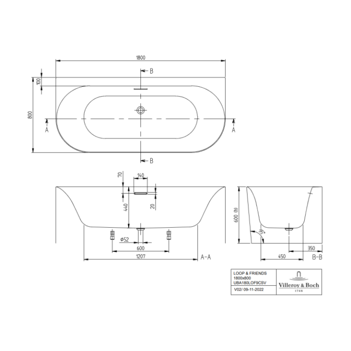 Ванна Villeroy&Boch UBA180LOF9CS00V-01 180x80