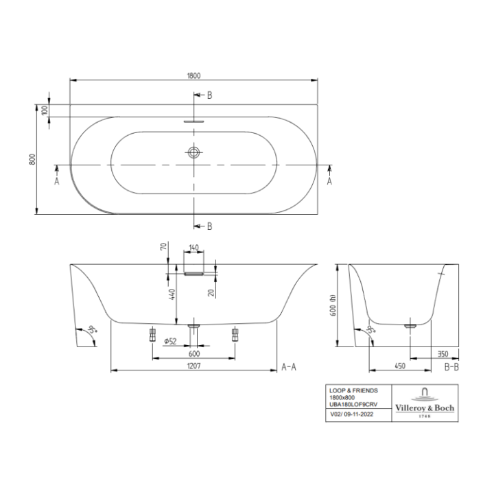 Villeroy&Boch UBA180LOF9CR00V-01 ванна 180x80
