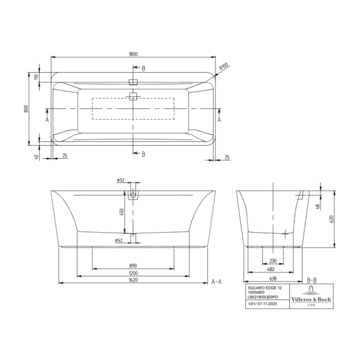 Villeroy&Boch UBQ180SQE9T2VRW ванна 180x80 см