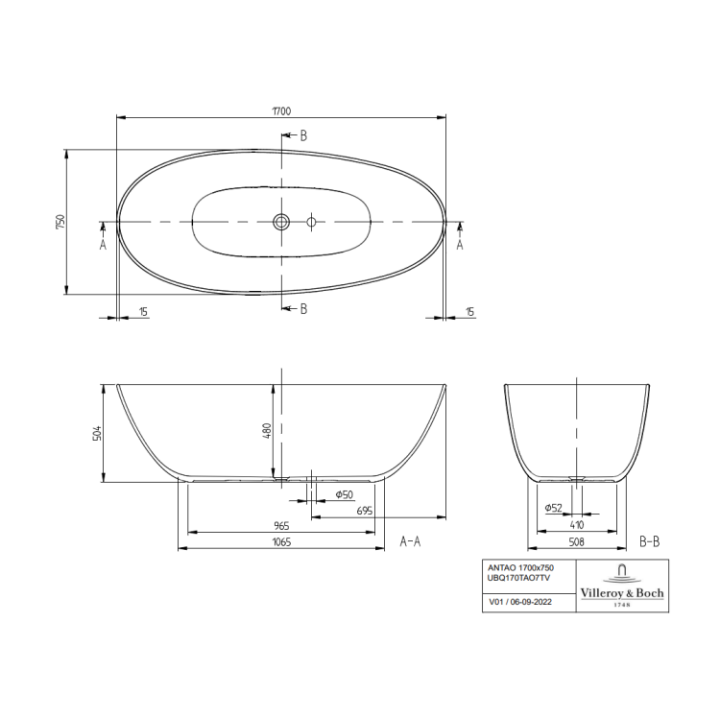 Villeroy&Boch UBQ170TAO7V3S ванна 170x75 см серый