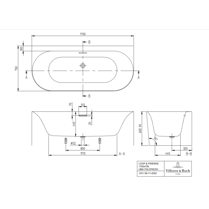Villeroy&Boch UBA170LOF9CS00V-01 ванна 170x75