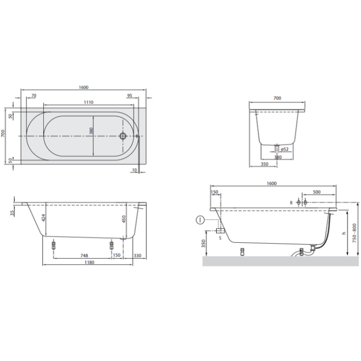 Villeroy&Boch UBA160CAS2V-01 ванна 160x70