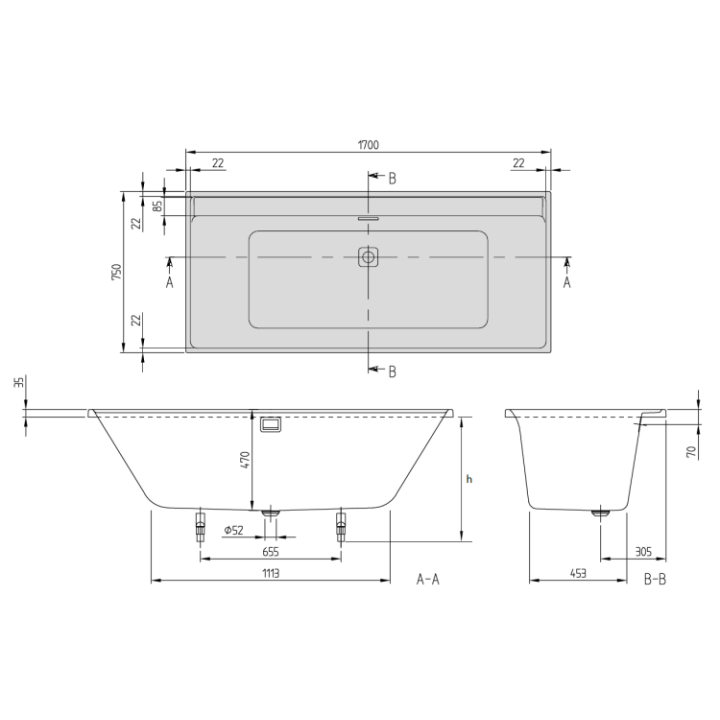 Villeroy&Boch UBA170COR2DV-RW Collaro ванна 170x75