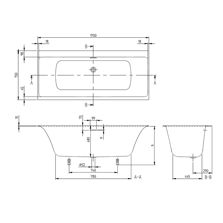 Villeroy&Boch UBQ170SBW2DV-RW ванна 170x75 см