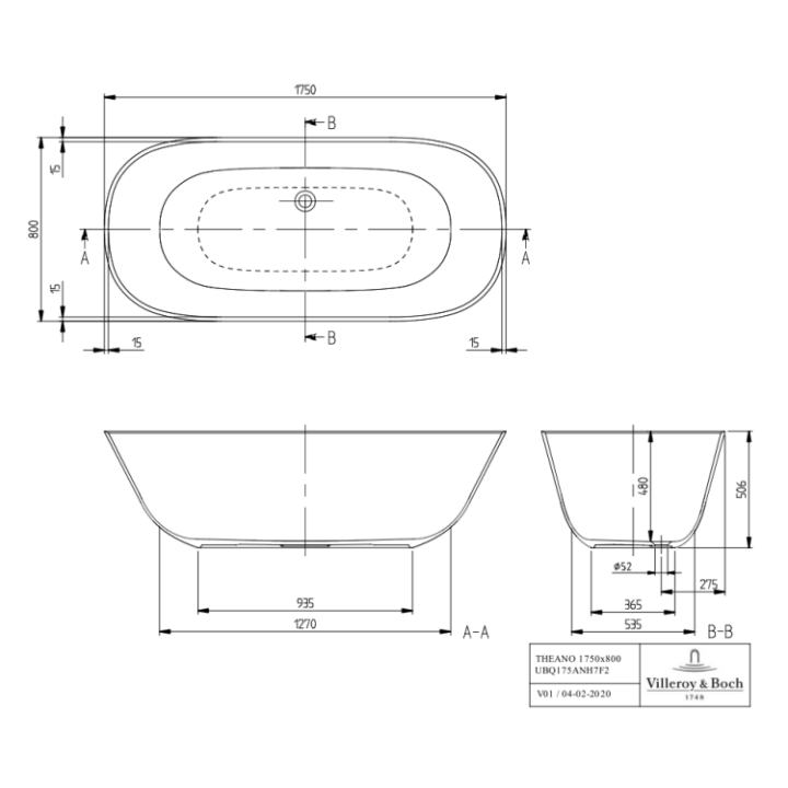 Villeroy&Boch UBQ175ANH7F200V-RW ванна Stone White