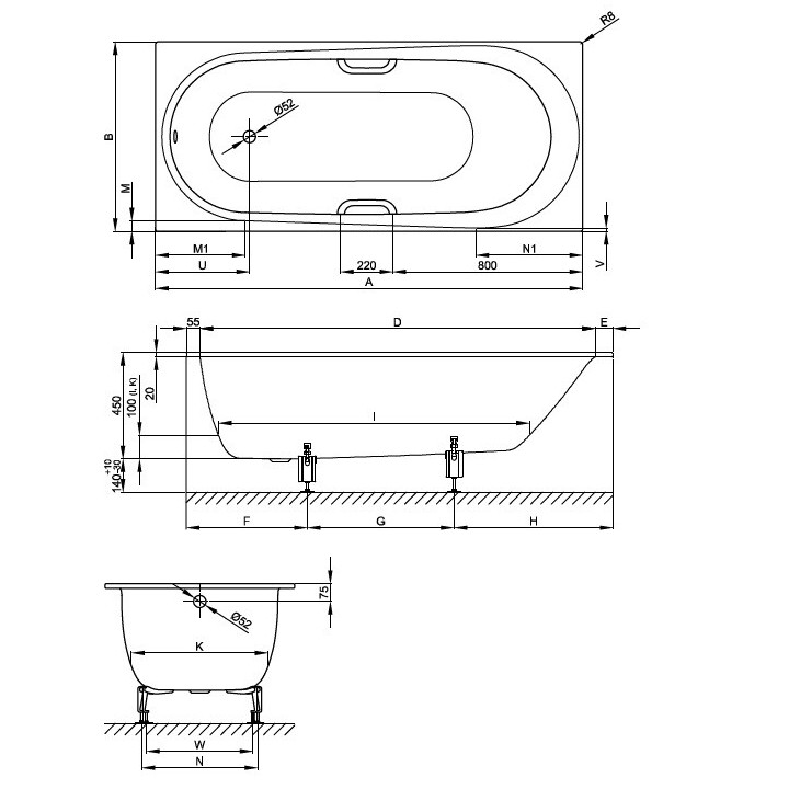 Bette 1250-440 PLUS ванна встраиваемая 170x75 см