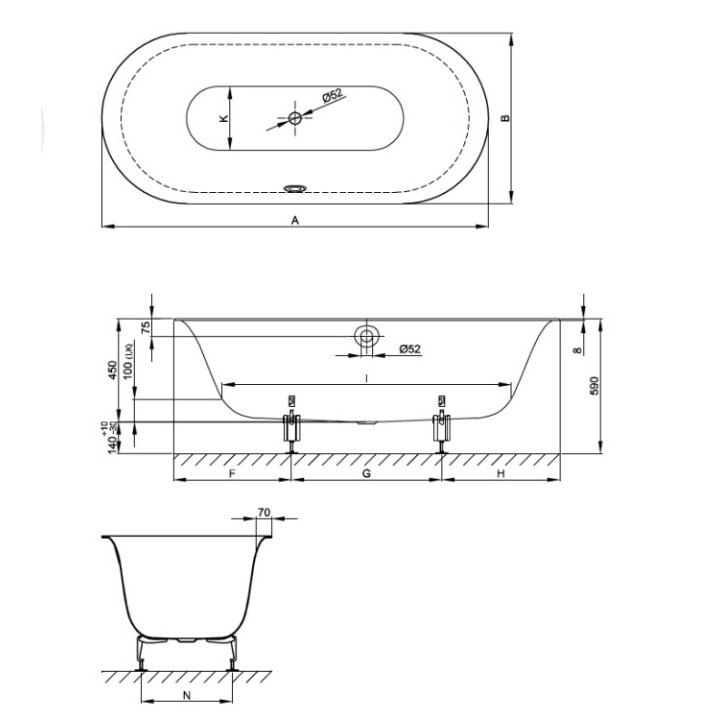 Bette 3465-000 PLUS ванна 170x75 встраиваемая