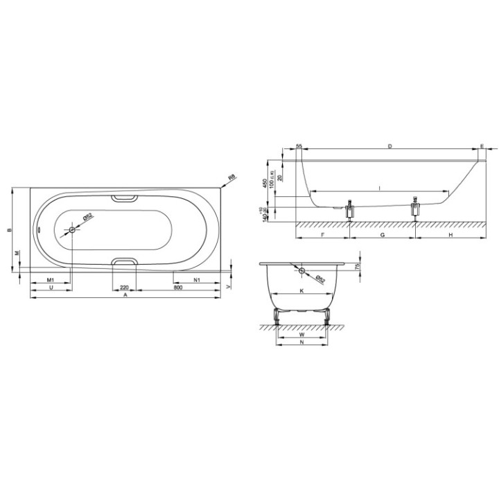 Bette 1250-000 AS ванна встраиваемая 170x75 см