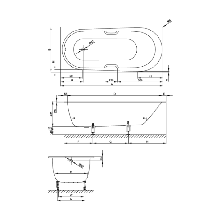 Ванна Bette 1251-000 180x80 см встраиваемая