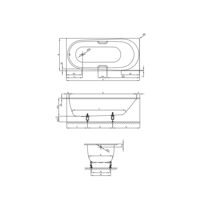 Bette 1250-000 ванна 170x75 см встраиваемая
