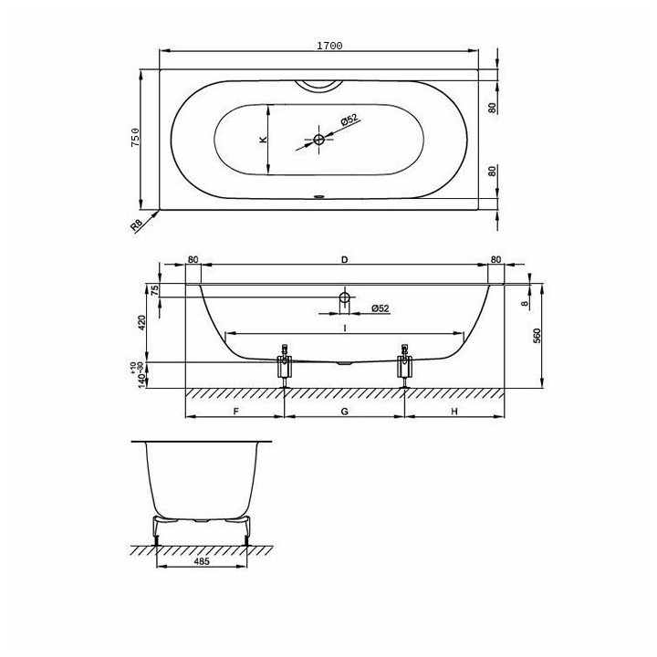 Ванна Bette 1384-000 AS 170x75 встраиваемая