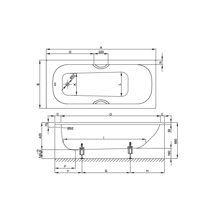 Bette 2942-000 AR PLUS AD ванна 160x70 встраиваемая