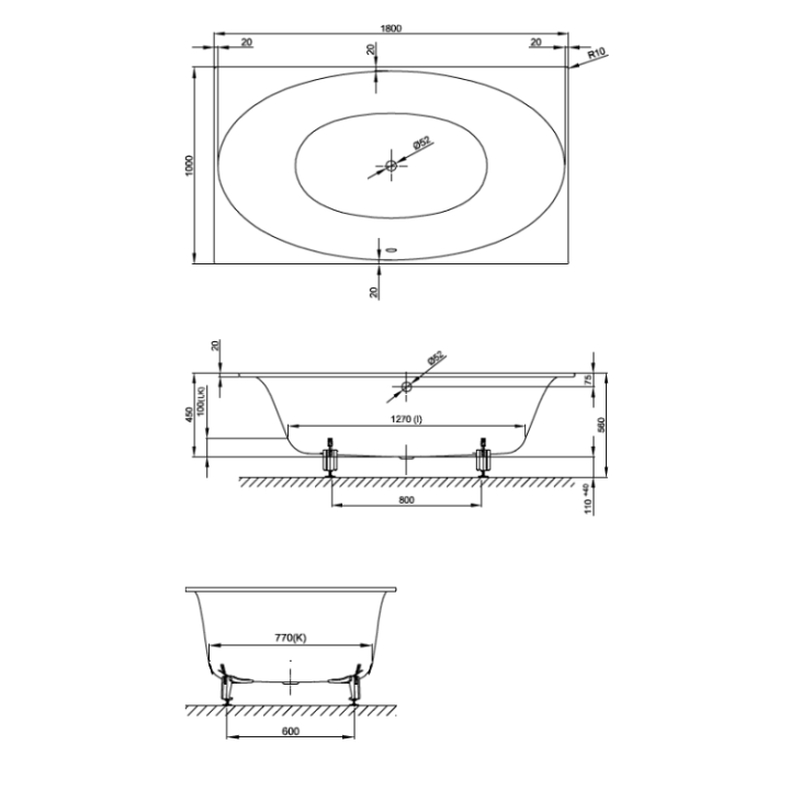 Bette 6042-000 PLUS ванна встраиваемая 180x100 см