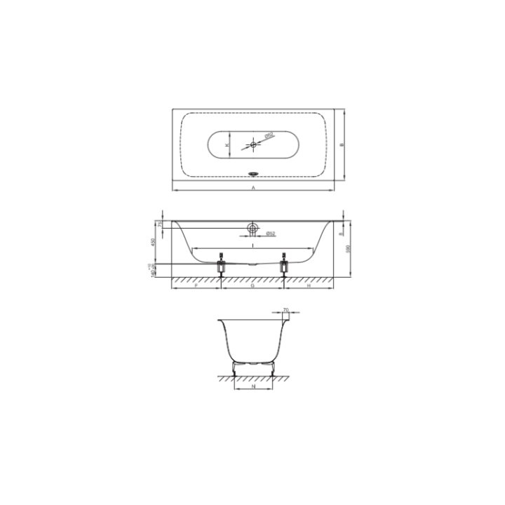 Ванна Bette 3441-000 PLUS 180x80 см встраиваемая