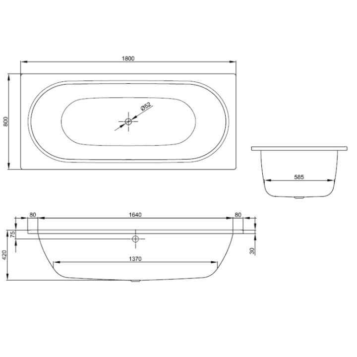 Ванна 180x80 Bette 1630-000 встраиваемая белый