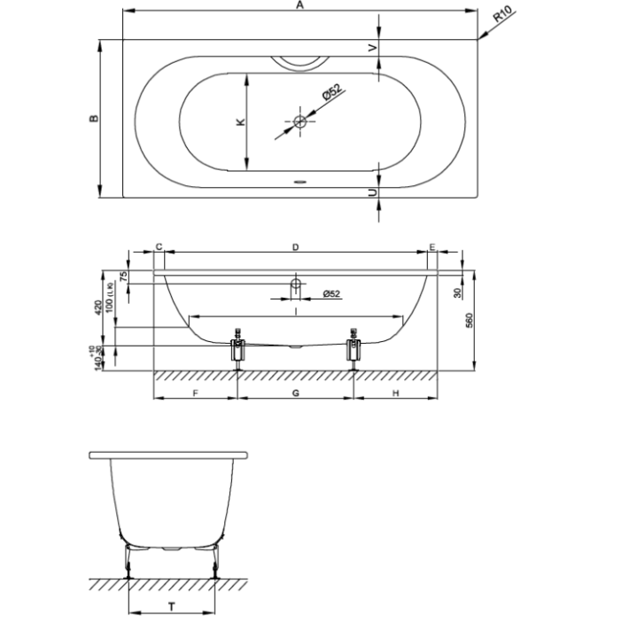 Bette 1430-000 AS ванна встраиваемая 180x72 белый