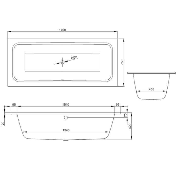 Bette 3312-000 ванна 170x75 см встраиваемая