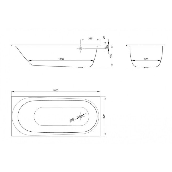 Ванна Bette 1621-000 PLUS 180x80, встраиваемая