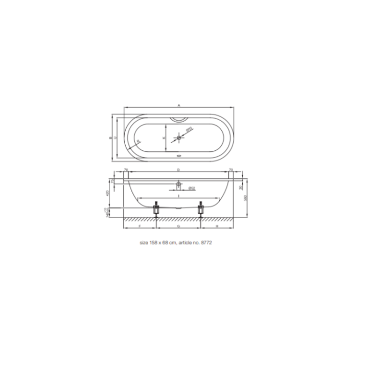 Bette 8772-000 ванна встраиваемая 158x68 см