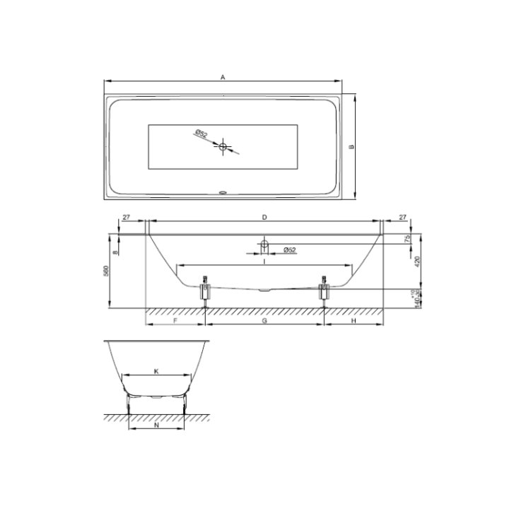 Bette 3172-000 ванна 180x80 см встраиваемая