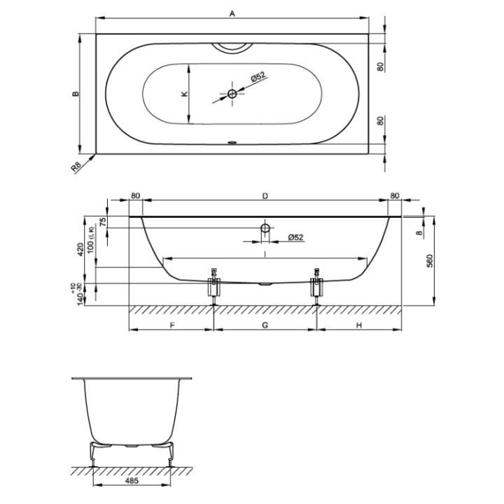 Bette 1384-440 PLUS ванна 170x75 Snow встраиваемая
