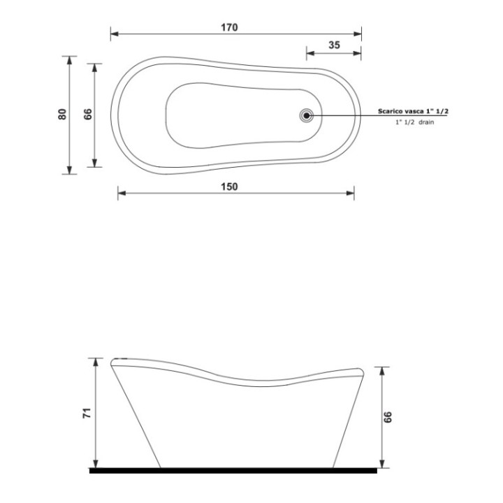 Treesse V0371XBN800S ванна 170x80 белый