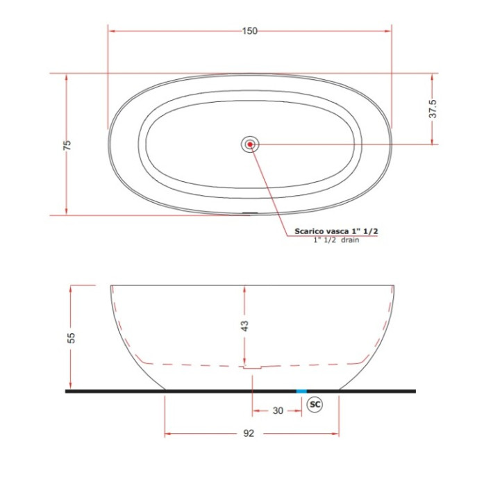 Treesse Vera V065BO ванна 150x72 отдельностоящая