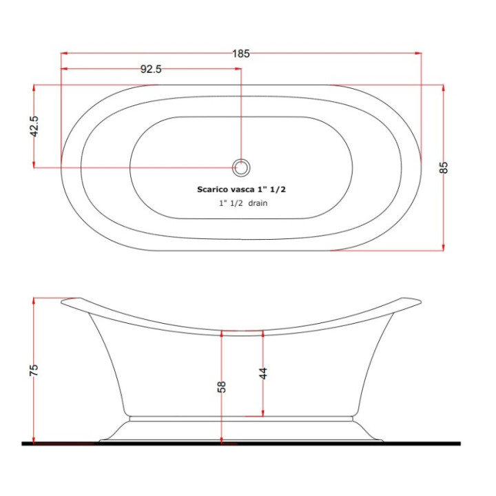 Ванна Treesse V1881-GOLD Grand Soleil 185x85 см