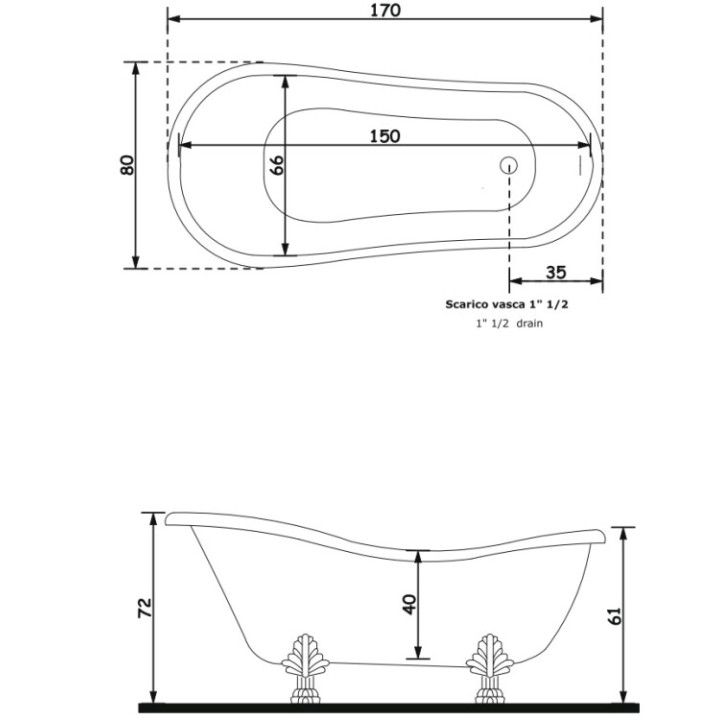 Treesse Epoca V5071-GOLD ванна 170x80 см белый