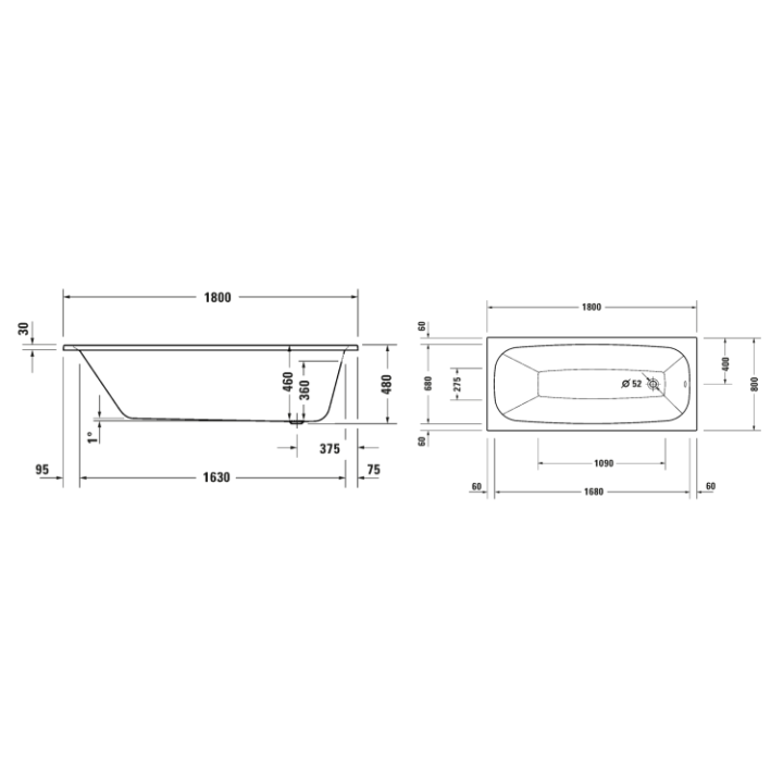 Duravit 700549000000000 ванна Aurena 180x80