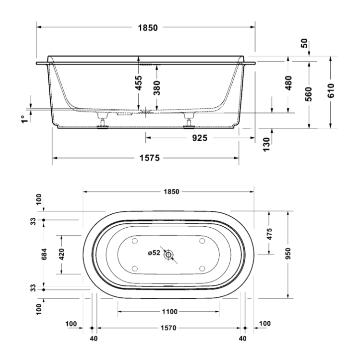 Duravit 700703320000000 ванна Vitrium 185x95