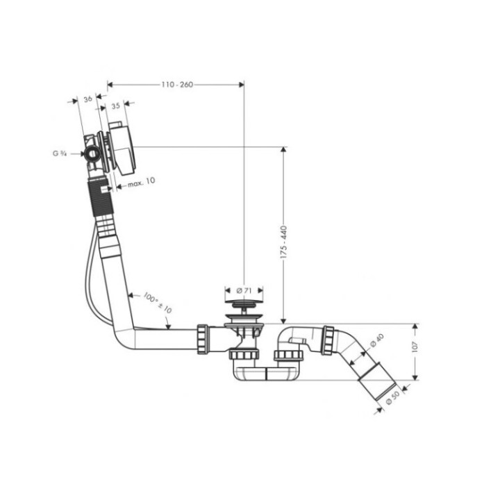 Hansgrohe 58123000 слив-перелив для ванны