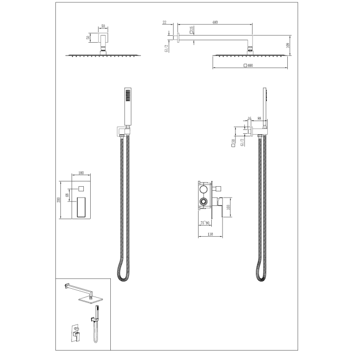 Boheme Qubic 474-3-B душевая система, черная