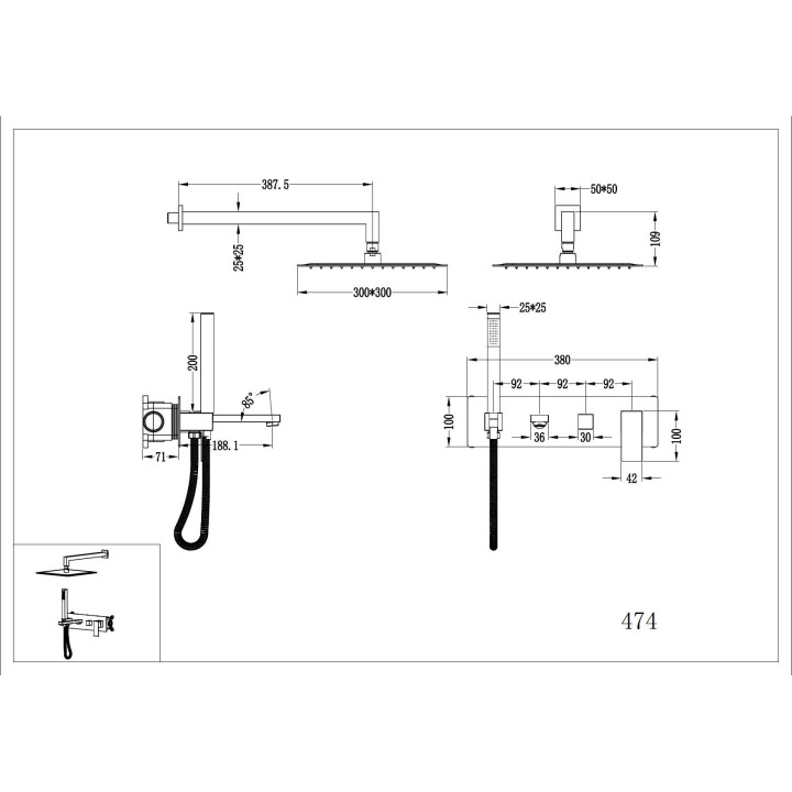 Boheme 474-SGM душевая система Qubic Shine Gun Metall