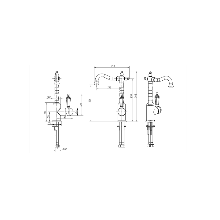 Boheme 252 Смеситель для раковины высокий Gold