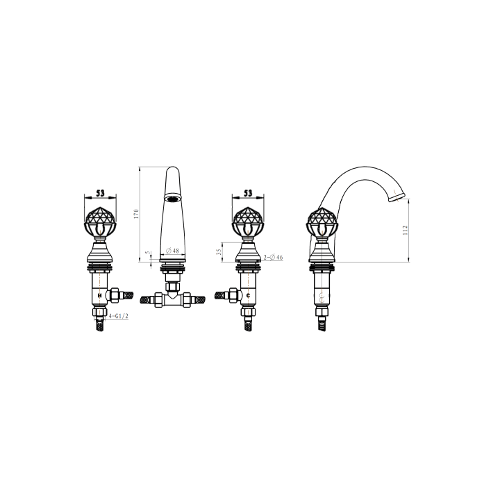 Смеситель Boheme 337 для раковины Gold